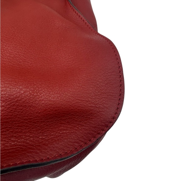 Auth Chloe Large Red Leather Marcie Double Satchel Dual Brown Top Handles Pursea - Picture 8 of 15